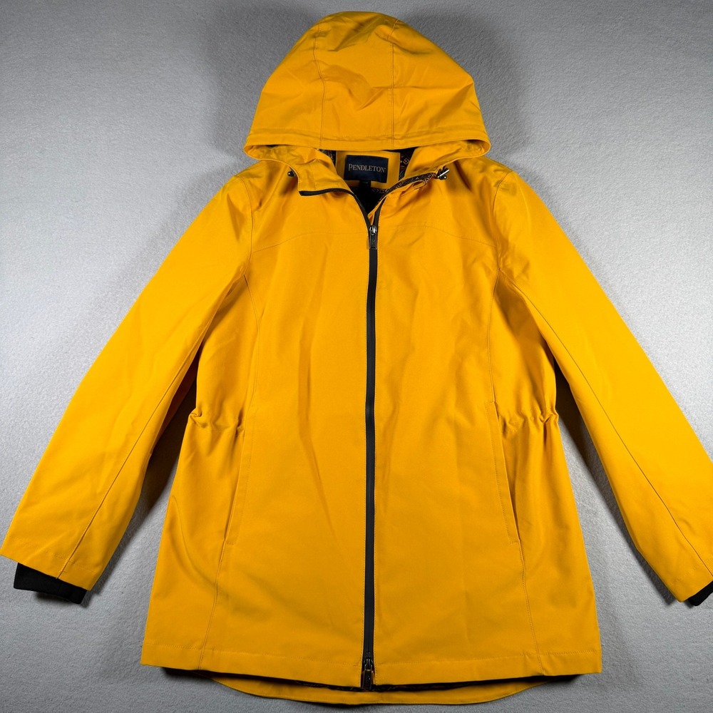 Pendleton Womens Yellow Hooded Rain Jacket Southwestern Lining Size M 1709947